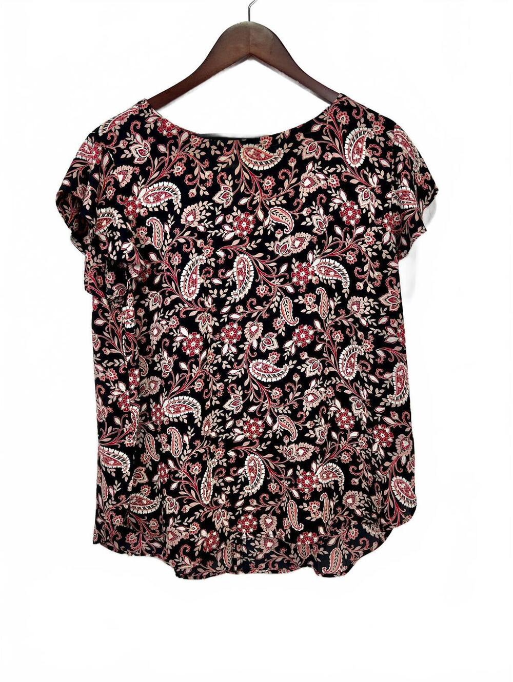 LOFT Women's Size Large Paisley Print Short Sleeve Blouse
